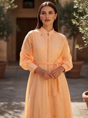 Soft peach long Sleeve Belted Midi Dress  - new with tag.
